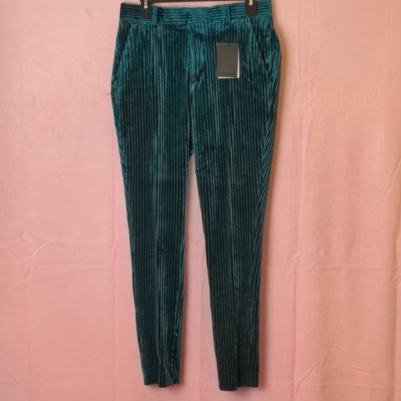 ASOS Super Skinny Smart Pants in Pleated Velvet Green size 30x30 - Picture 1 of 7